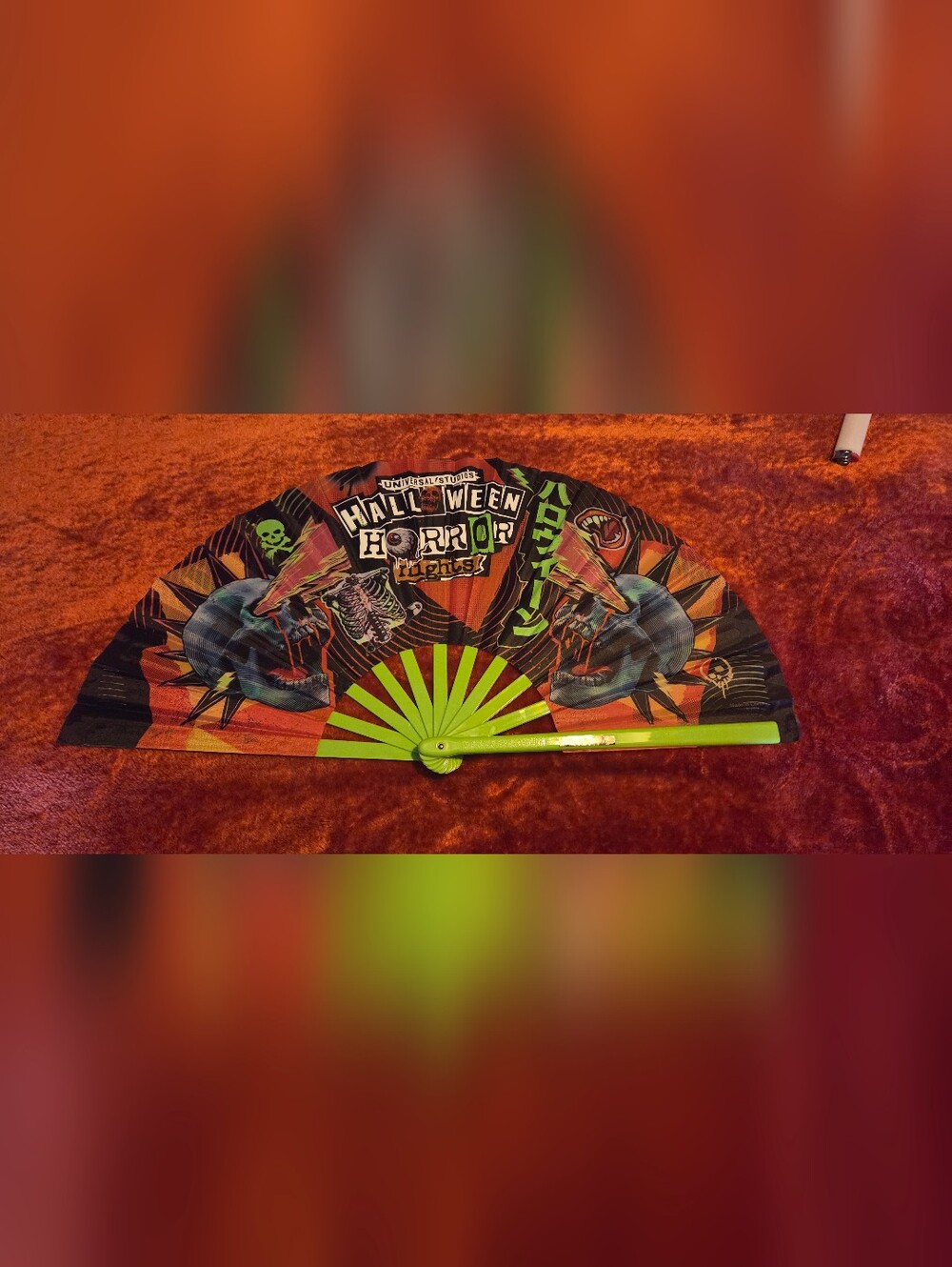 XL Universal Studios Halloween Horror Nights Folding Fan - Black & Neon Green